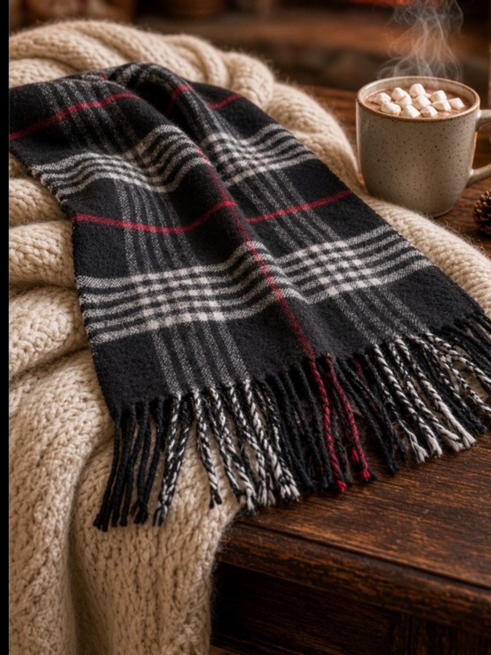 Scarf Unisex Black Red White Plaid 20% Cashmere 80% Viscose Soft
Italy GUC